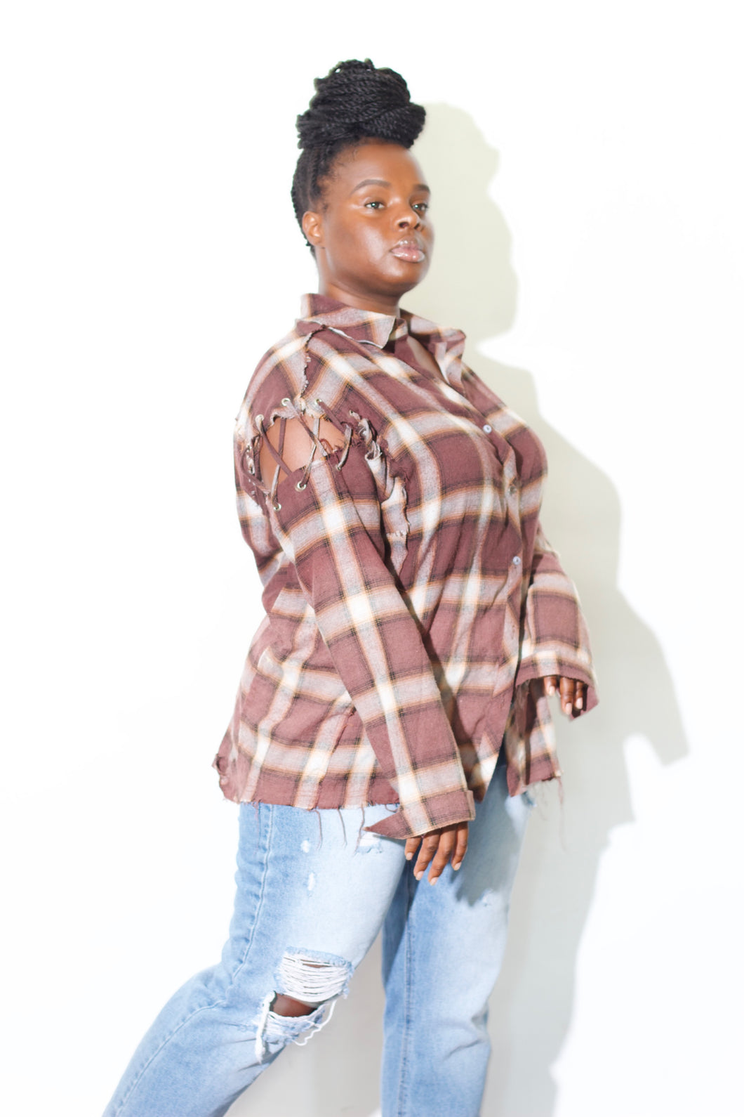 Oversized | Distressed | Flannel Shirt - HAUS OF SHARIA